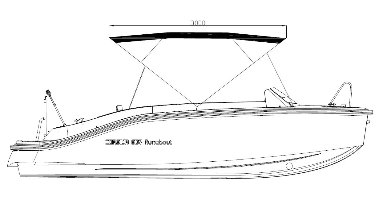 Corsiva 607 Runabout műszaki rajz bimini napellenzővel